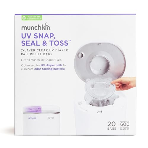 Image of Munchkin® UV Snap, Seal & Toss™ Diaper Pail Refill Bags, Holds up to 600 Newborn Diapers, 20 Pack