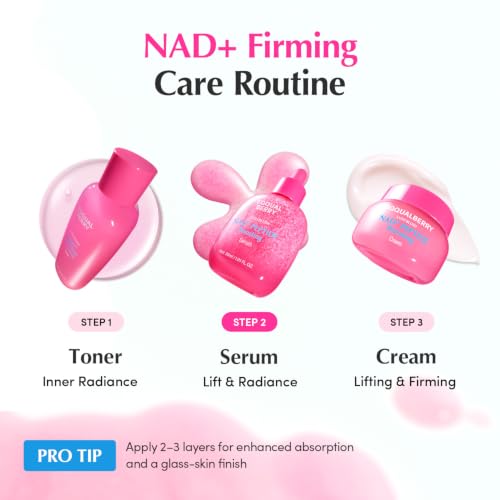 Image of EQQUALBERRY NAD+ Peptide Boosting Serum Triple Pack | 14 Peptide Serum for Face, Neck & Body | Vegan Collagen & Pink Serum for Anti-Aging, Firming & Lifting | Korean Skincare, 1.01 oz (Pack of 3)