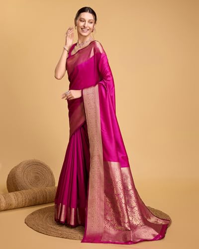 Image of SWORNOF Women's Silk Kanjivaram Kanchipuram Saree With Blouse Piece