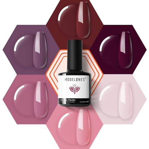 Image of modelones Gel Nail Polish Set Pastel 6Colors Burgundy Red Pink