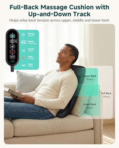 Image of Snailax Shiatsu Back Massager with Heat, 4D Deep Tissue Massage Cushion