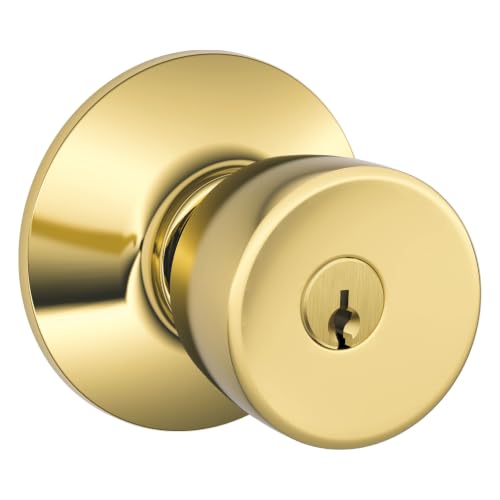 SCHLAGE Bell Keyed Entry Door Knob, Interior/Exterior, Bright Brass - image 1