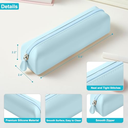 Image of Silicone Pencil Case, Pencil Pouch Aesthetic, Pencil Bag, Pen Bag, Pen Case for Women, Makeup Pouch Light Blue