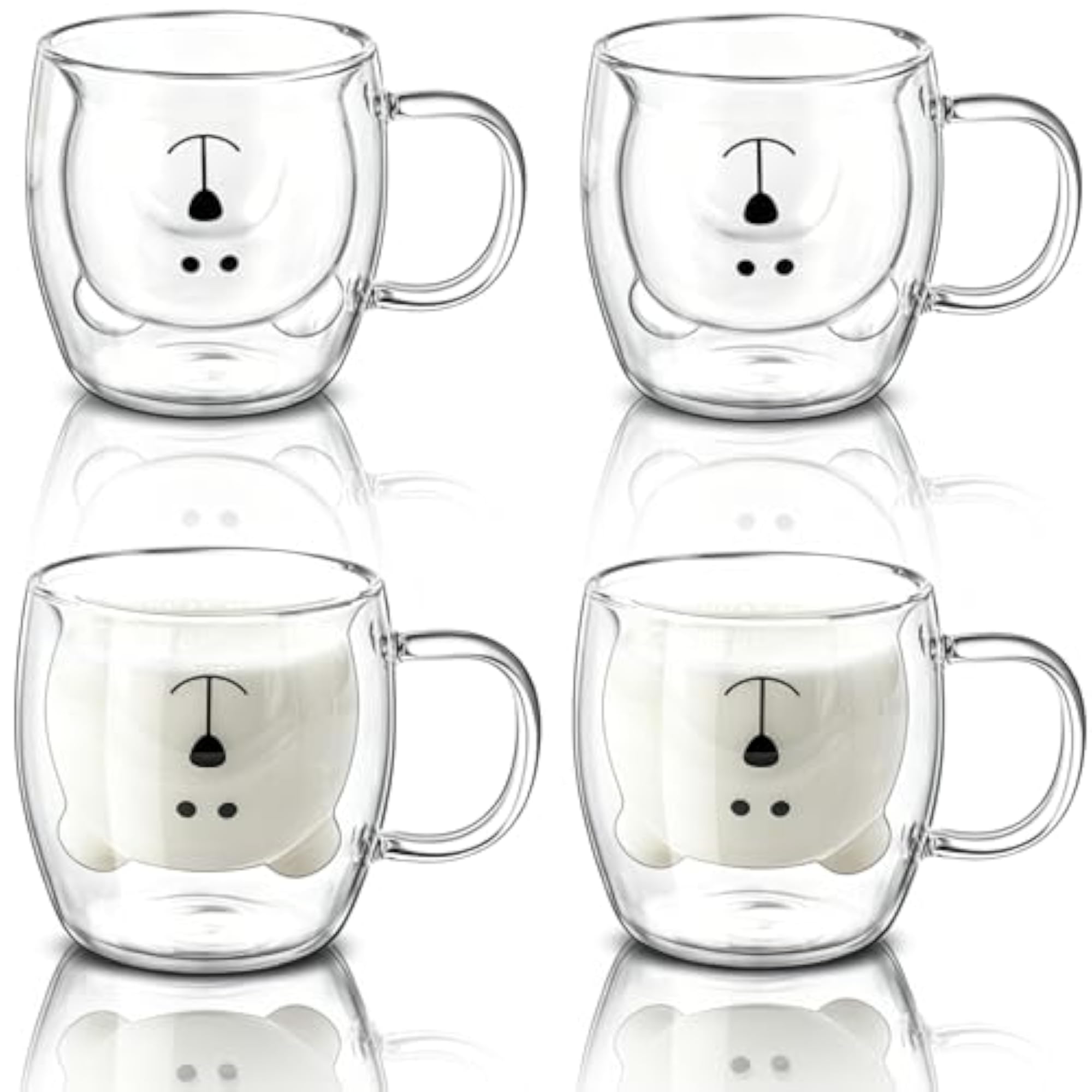 Cute Bear Mugs Double Wall Insulated Glass, Set of 4