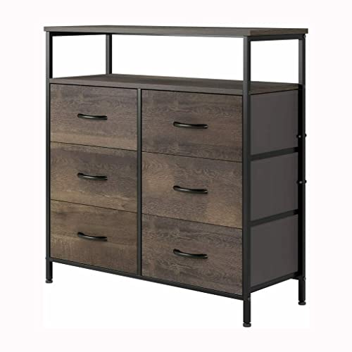 Aparador de madera con 6 cajones, ideal para cocina, dormitorio, sala de estar, pasillo, muebles elegantes y funcionales para el hogar