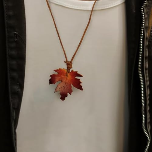 Harukasnow Handmade Maple Leaf Leather Necklace Pendant Orange Leaves Handcrafted Gift Trendy Canada Forest Nature Botanical Fallen Jewellery thumb #2