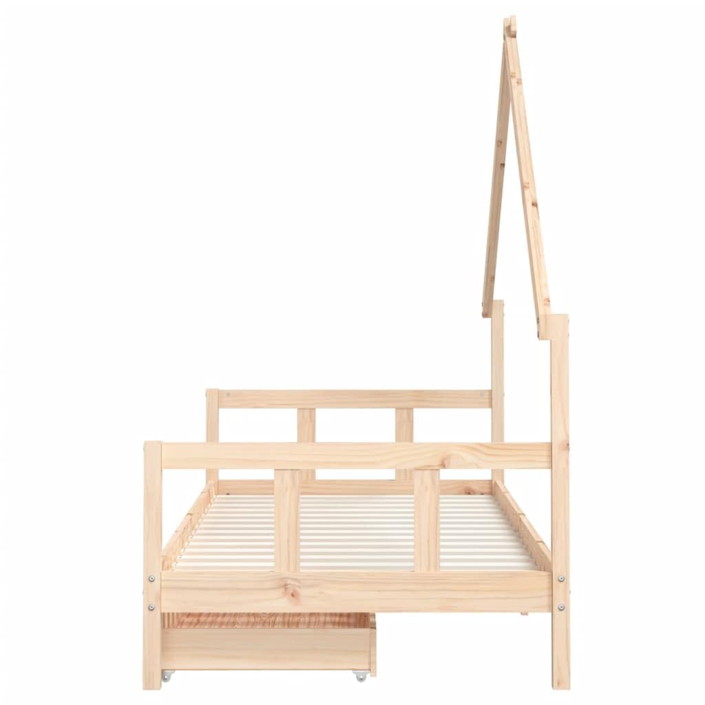 Rama łóżka dziecięcego z litego drewna sosnowego 90x200 cm z szufladami do przechowywania, niskie łóżko pojedyncze dla malucha z solidnymi listwami, nowoczesny design stymulujący kreatywność