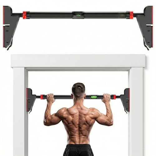Barra de dominadas para puerta sin tornillos, barra de dominadas, ajustable, 76 – 95 cm, con bloqueo de 3 posiciones y antideslizante, barra fija para interior para gimnasio en casa, entrenamiento de