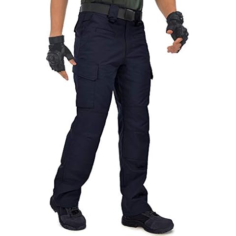 HARD LAND Men's Waterproof Combat Trousers Ripstop Work Cargo Tactical Trousers with Elasticated Waist for Walking Hiking Airsoft Navy Blue Size38W×32L Cover