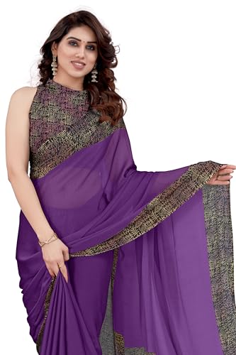Image of MIRCHI FASHION Saree for Woman Chiffon Geometric and Leaf Printed | Lightweight Daily Regular Use Comfortable Women's Sari with Blouse Piece (Available in 15 Designs)