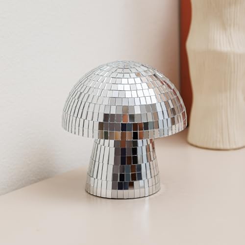 Reflective Silver Mushroom Disco Ball - 4.9 Inch Handmade Mirror Glitter Decor for Parties, Home, Stage, and Table - Creative Retro Disco Mushroom Decorations for Unforgettable Events