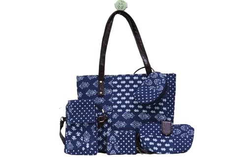 Image of P S Traders Online Women's Ladies Traditional Ikkat Cotton 5 Pieces Combo Western Bag Color Blue