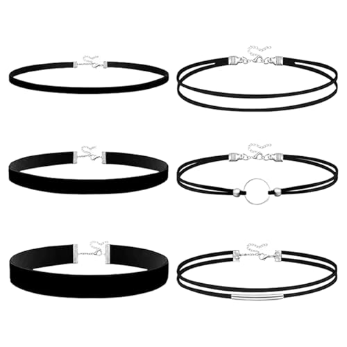 6 Stück Schwarz Choker Kette Damen,Halsband Schmuck,Velvet Schwarze Samt Halsketten Set,Verstellbare Klassische Kropfband Halskette für Frauen und Mädchen,Dancing Halloween Geburtstag Party Cosplay 6 Stück Schwarz Choker Kette Damen,Halsband Schmuck,Velvet Schwarze Samt Halsketten Set,Verstellbare Klassische Kropfband Halskette für Frauen und Mädchen,Dancing Halloween Geburtstag Party Cosplay