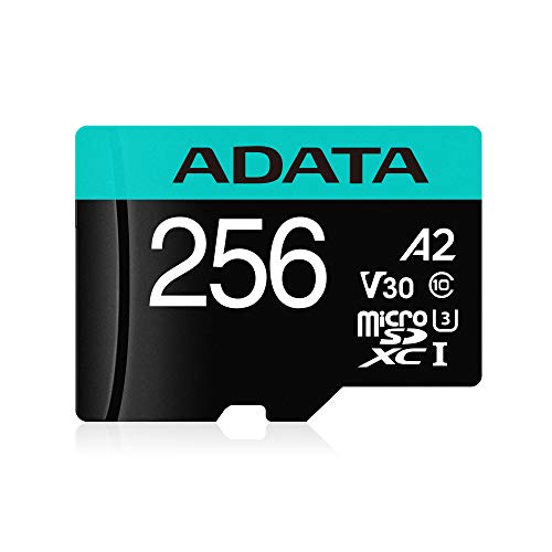 ADATA 256 GB Premier Pro microSDXC/SDHC UHS-I-geheugenkaart met adapter - C10, U3, V30, 4K, A2, Micro SD - AUSDX256GUI3V30SA2-RA1 (256 GB)