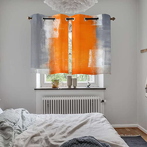 Orange Window Curtain Privacy Drapes 2 Panles Set,Gray Gradient Window Treatment Grommet Top,Watercolor Painting Abstract Art Decor For Kitchen Bedroom Living Room 27.5X39Inx2 #TOP4