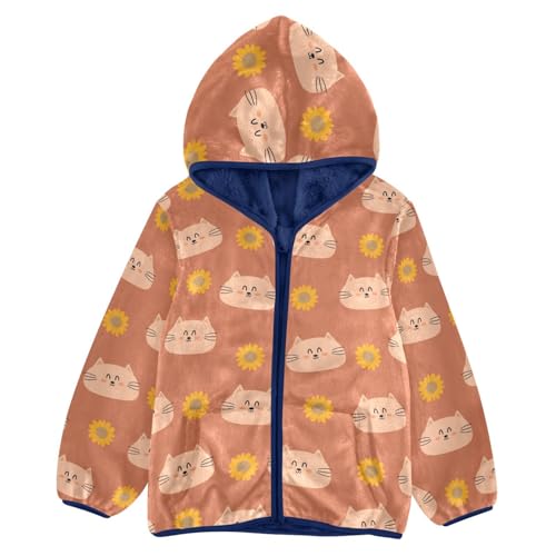 Cute Cartoon Cats and Sunflowers Girls Fleece Jacket Girls Fall Jacket Girls Zip Up Hoodie Girls Sherpa Jacket 2-10T