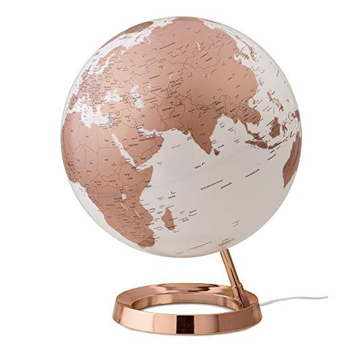 Tecnodidattica – Mappamondo Light&Colour Metal Copper | Luminoso, girevole, con cartografia Politica aggiornata | Lampada di design | Diametro 30 cm