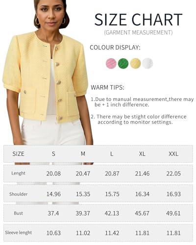 LifeShe Puff Short Sleeve Tweed Jacket Women Cropped Jackets Summer Open Front Office Work Blazer Coat 2024