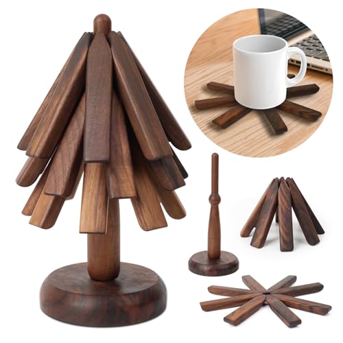 Black Walnut Wood Table Mat Set?Wood Coasters, Creative Small Tree Coaster, Wooden Trivets for Hot Dishes?Unique Kitchen Gadgets, Home Desktop Decorations (Black Walnut)