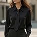 Women's Tie Neck Elegant Blouse Dressy Casual Loose Long Sleeve Lapel Collar Work Top Lightweight Business Office Shirts Black