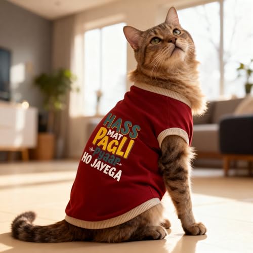 Image of JoyDaog Cozy Dog Winter Coat Red Color 10 Inch (XXS)- inchAttitude Mera Khandani Hai inch Printed Soft Cotton Trendy Apparel for Cat, Kittens, Puppy & Toy Breeds I Indoor & Outdoor