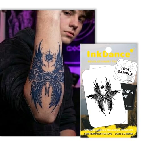 InkDance Semi-Permanent Tattoo, Biblically Accurate Angel, Seraphim, Long Lasting Temporary Tattoos, Waterproof Plant-Based Ink, Lasts 1-2 Weeks, Color Develops in 24 Hours D304