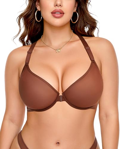 Image of YANDW Sexy Womens Mesh Front Closure Racerback Bras for Women See Through Plunge Non Padded Unlined Sheer Demi Bra Underwire