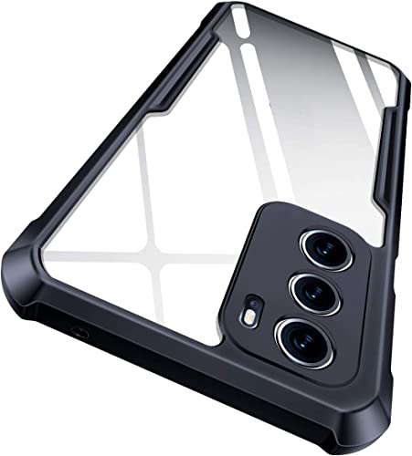 Image of Dashmesh Shopping Plastic Shockproof Crystal Clear Back Cover Case for Oppo Reno 6 5G | 360� Protection | Protective Design | Transparent Back Cover Case (Black Bumper)