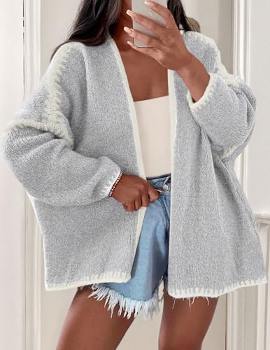 Image of PRETTYGARDEN Womens Oversized Cardigan Sweaters 2026 Fall Long Lantern Sleeve Knit Open Front Lightweight Sweater