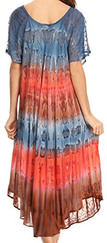 Sakkas Sula Tie-Dye Wide Neck Embroidered Boho Sundress Caftan Cover Up2