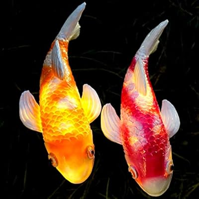 Tooyuart Set of 2 Solar Koi Fish Garden Statues - Ceramic Fish Sculptures for Outdoor Patio, Yard, Lawn & Balcony Decor - Waterproof Garden Ornaments with LED Lights