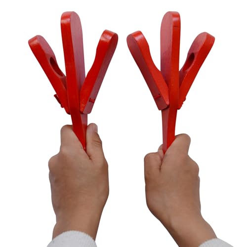 2 Pcs Professional Castanets, Single Set with Handle，Wooden Castanet Clapper Educational Musical Percussion (Red)