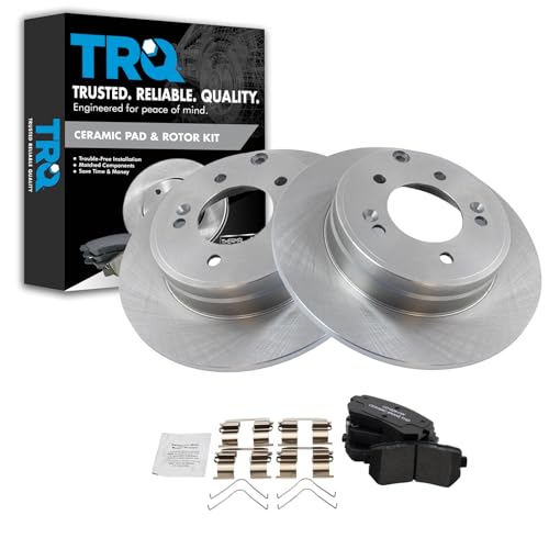 Image of TRQ Rear Ceramic Brake Pad and Rotor Set | For 2016-18 Kia Optima 2016 Hyundai Sonata 2018-19 with Manual Parking Brake Models