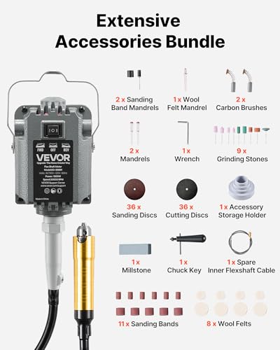 VEVOR Amoladora de Eje Flexible 1200 W 30.000 RPM, Herramienta Rotativa Eléctrica de Eje Flexible, Amoladora Colgante con Control de Pedal, Kit de Accesorios de 112 Piezas para Lijar, Pulir, Cortar - imagen 4