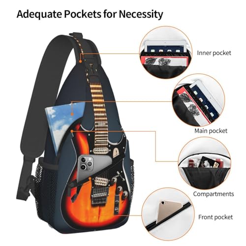 Morrales Crossbody con Estampado de Guitarras Naranja miniatura 4