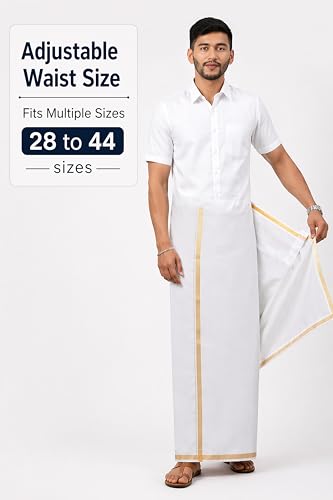 Image of Chandrakala South indian Velcro Lungi with pocket for Mens, White,Free Size (MK111WHI)