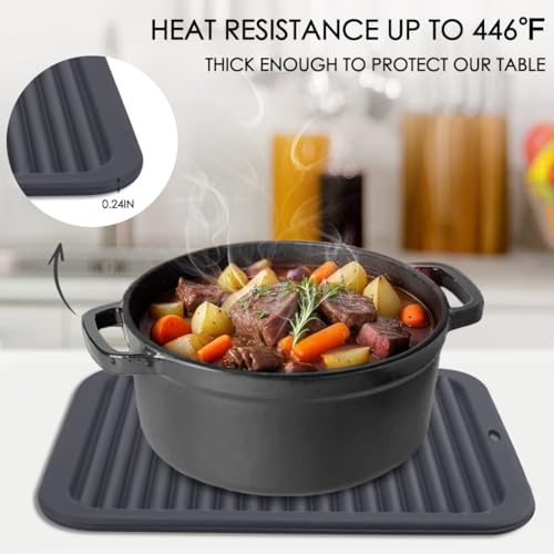 Image of 4 PCS Silicone Trivet for Hot Dishes, Silicone Hot Pads Trivets Mat for Hot Pots and Pans, Heat Resistant Hot Mats, Pot Holders, Tables Mats for Countertop, Jar Opener, Drying Mat (Dark Grey)
