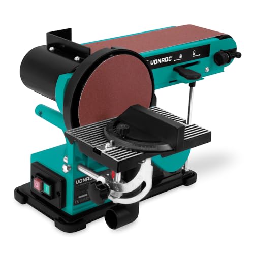 VONROC Ponceuse à bande et à disque 350W - Inclut 2x bande abrasive 100 x 915 mm (P80 et P120) et 2x disque abrasif Ø150 mm (P80 et P120)