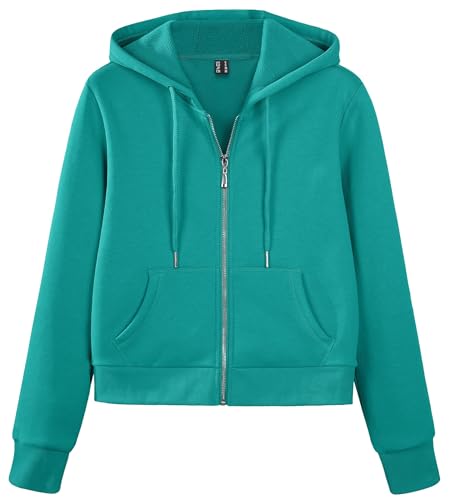 TACVASEN Casual Hoodies for Women Fleece Lined Jackets with Drawstring Cropped Zip Up Hoodie Lightweight Sweatshirt Warm Tops,Tomato Red,S