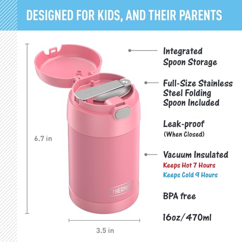 Image of THERMOS FUNTAINER 16 Ounce Stainless Steel Vacuum Insulated Food Jar with Spoon, Pink