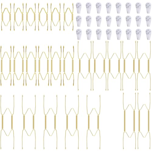 Image of 24 Piece Plate Hangers, 4 /6 /8 /10 /12 Inch Invisible Brass Wall Plate Hangers, Comes with 28 Piece Wall Hooks for Decorative Plates