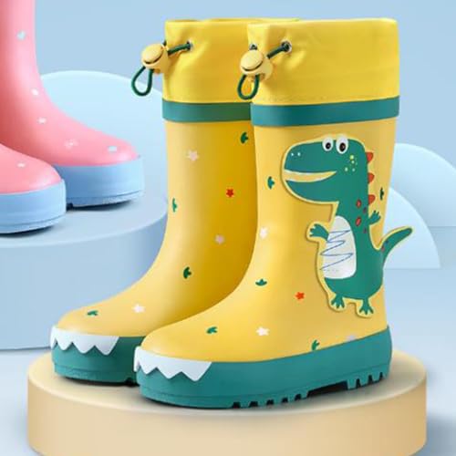 Zerodis Cartoon Dinosaur Kids Rain Boots, Slip Tall Design Rubber Boys GirlsElasticity (Yellow and Green Dinosaur 27)2