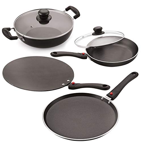 Image of Celebrino Pots & Pan 4 Pieces Set Heavy Guage 4mm Thick Aluminum Cookware for Induction /Electric /Ceramic /Gas Stove Tops |3-Layer Nonstick Coatings|Removable Heat-Resistant Handle, Black