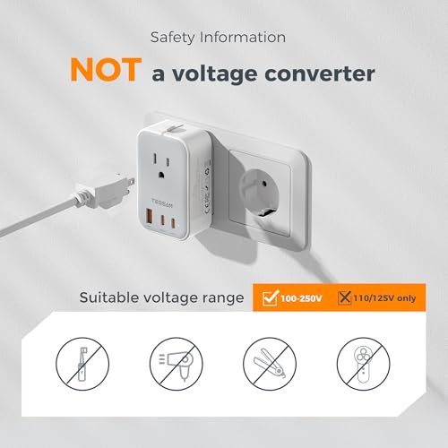 Image of TESSAN Universal Travel Adapter PD 20W, Ultra Thin International Power Adapter 2 USB C 1 USB A, Worldwide Power Plug Adaptor for USA to European UK Italy Ireland New Zealand (Type C /G /A /I), Grey