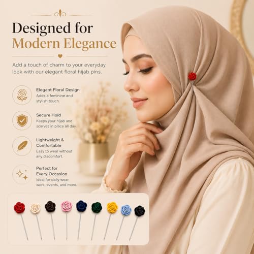 Image of MeiSie Designer Studded Flowers Shape Hijab Pins for Women and Girls Multicolour - Pack of 10 pcs