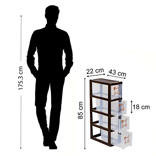 Image of Joyful Tower 4 Plastic Modular Drawer System for Home, Office, Hospital, Parlor, School, Doctors, Home and Kids (Medium /Brown4)