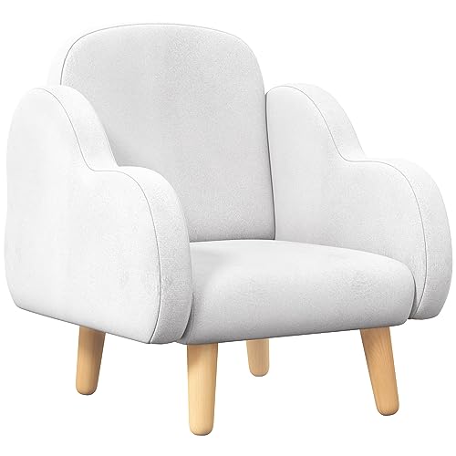 ZONEKIZ Fauteuil pour Enfant Design scandinave Nuage Grand Confort avec piètement inclinés et Tissu 46 x 51 x 55 cm Blanc