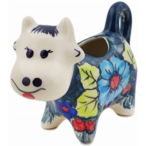 Authentic Polish Pottery Cow Shaped Creamer Signature UNIKAT in Butterfly Splendor Design Handmade in Boles?awiec Poland by Ceramika Bona + Certificate of Authenticity