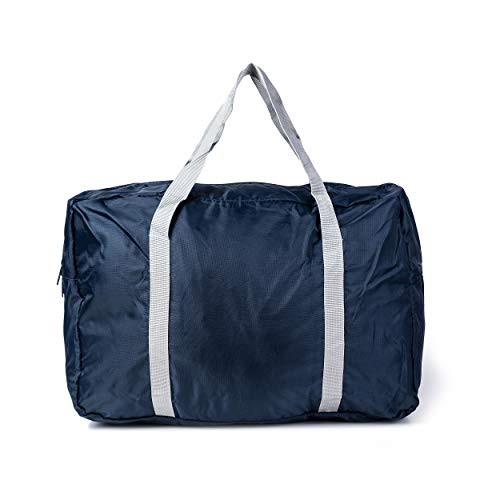 Durable Compact Large Dark Blue Foldable Collapsible Travel Duffel Bag Women Men Waterproof Lightweight Luggage Cheer Dance Gym Vacation Reusable Student Sports Bag