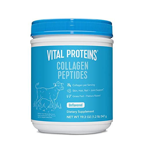 Vital Proteins Grass Fed Collagen Peptides Powder, Supports Hair, Skin, Nails, Bones, and Joints Health, Hydrolyzed Peptides - Zero Sugar, Unflavored, 19.3oz